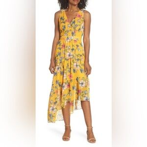 Eliza J Asymmetrical Yellow Floral Dress. Size 8